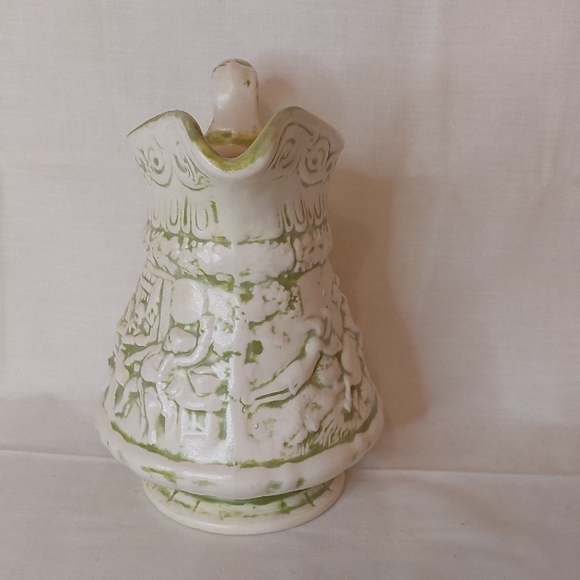 Vintage Green and White Ceramic Pitcher - Picture 2 of 6